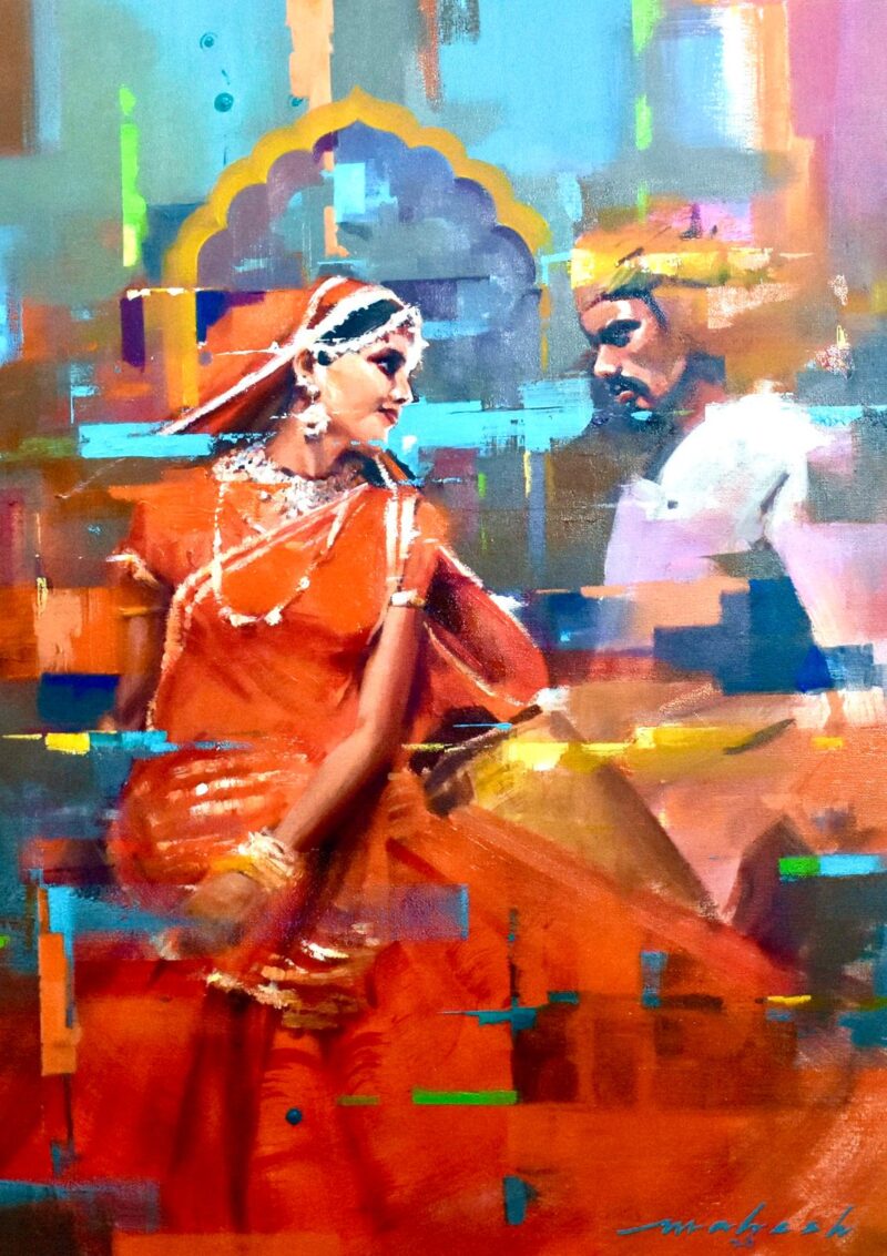 Royal Romance | Contemporary Indian Couple Abstract Painting | Wall Art PAGM826432